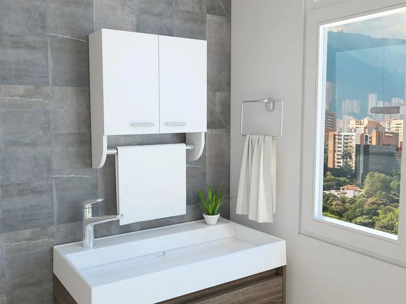 Set de 2 Gabinetes de Baño Lupek, Blanco, con Tubo y Manija Metálicas