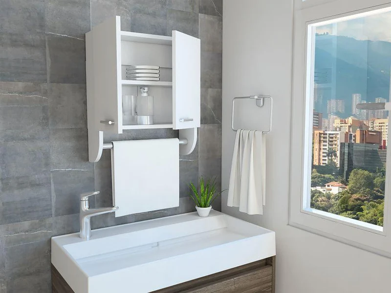 Set de 2 Gabinetes de Baño Lupek, Blanco, con Tubo y Manija Metálicas