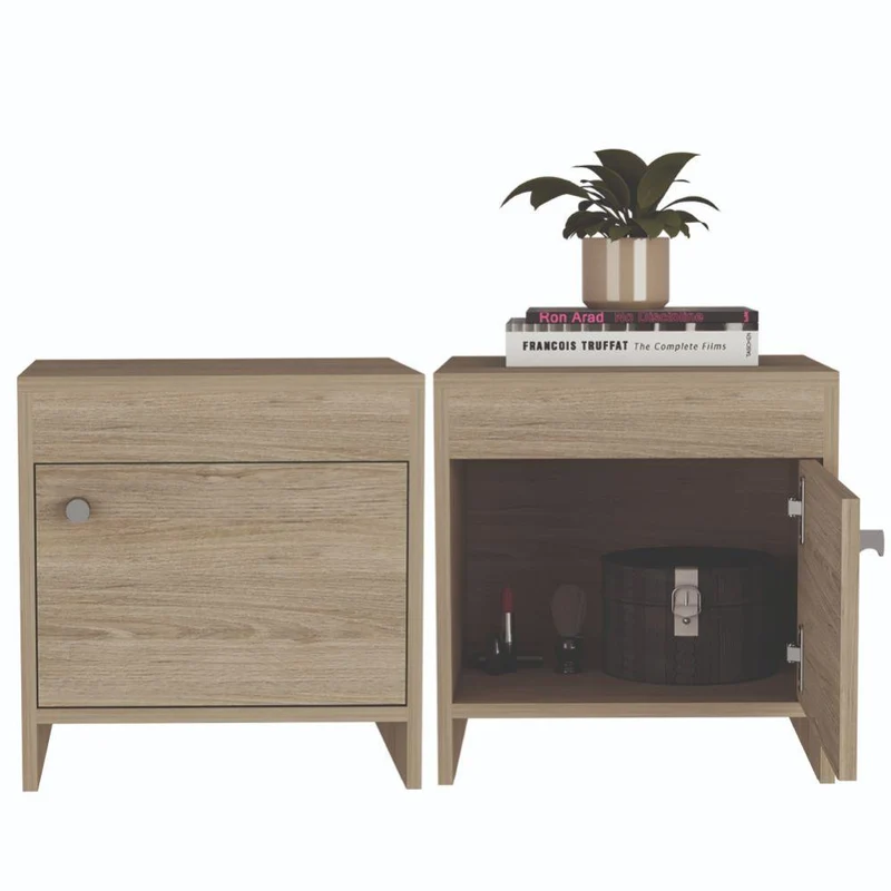 Set de 2 Mesas de Noche Tutto, Beige, con Cajón para Guardar Objetos Ideal para Espacios Reducidos