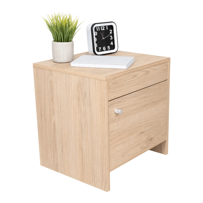 Set de 2 Mesas de Noche Tutto, Beige, con Cajón para Guardar Objetos Ideal para Espacios Reducidos