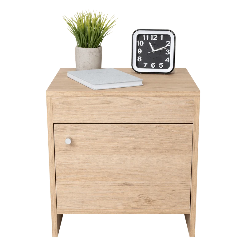 Set de 2 Mesas de Noche Tutto, Beige, con Cajón para Guardar Objetos Ideal para Espacios Reducidos