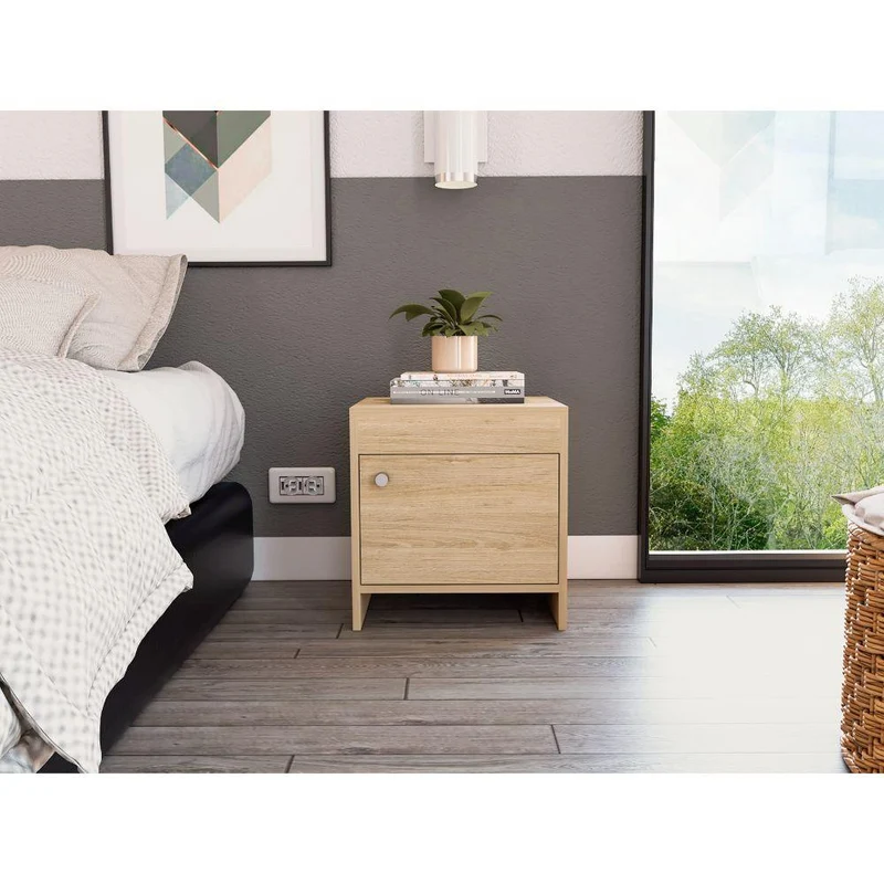 Set de 2 Mesas de Noche Tutto, Beige, con Cajón para Guardar Objetos Ideal para Espacios Reducidos