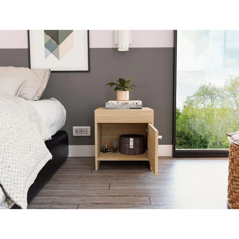 Set de 2 Mesas de Noche Tutto, Beige, con Cajón para Guardar Objetos Ideal para Espacios Reducidos