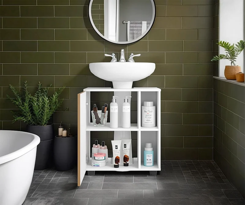 Mueble para Lavamanos Pascuale, Blanco Duqueza y Fresno Europeo, No Incluye Lavamanos