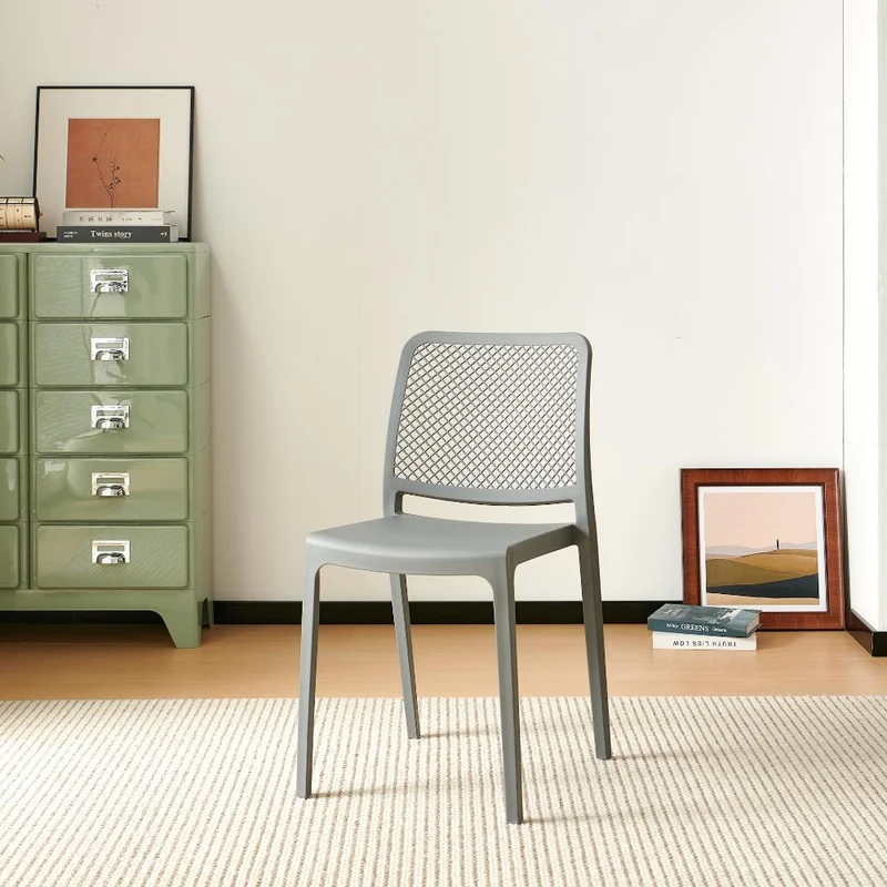 Set de 2 Sillas Manhattan, Gris Oscuro, con Espaldar en Rejilla y Diseño Minimalista
