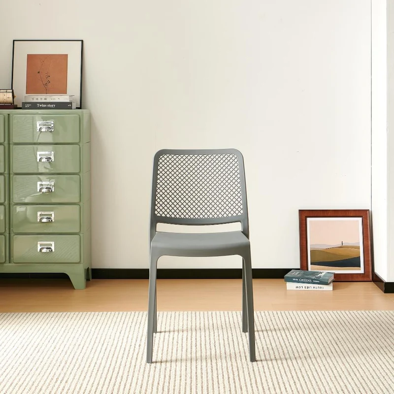 Set de 2 Sillas Manhattan, Gris Oscuro, con Espaldar en Rejilla y Diseño Minimalista