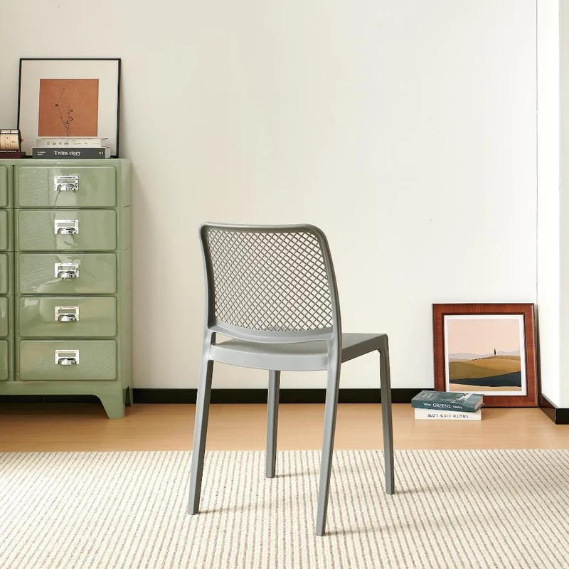 Set de 2 Sillas Manhattan, Gris Oscuro, con Espaldar en Rejilla y Diseño Minimalista
