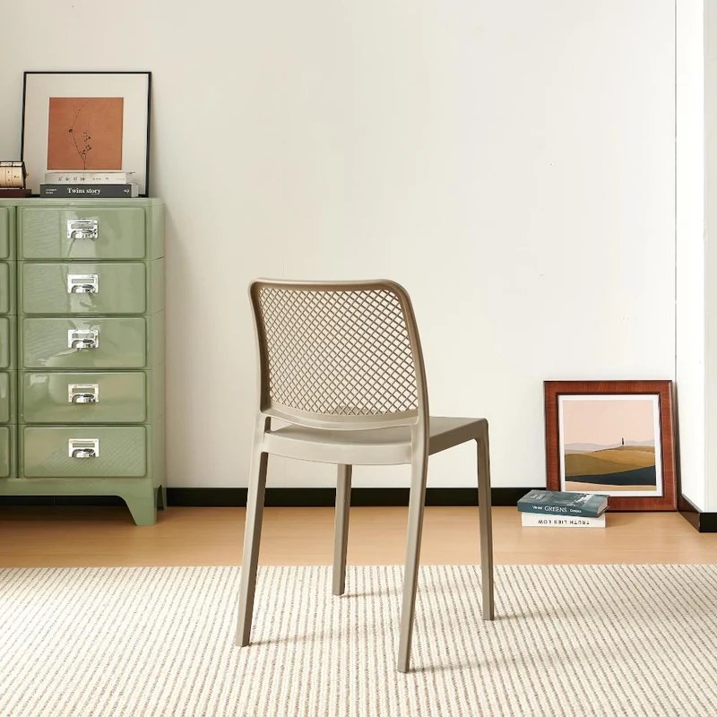 Set de 2 Sillas Manhattan, Taupe, con Espaldar en Rejilla y Diseño Minimalista