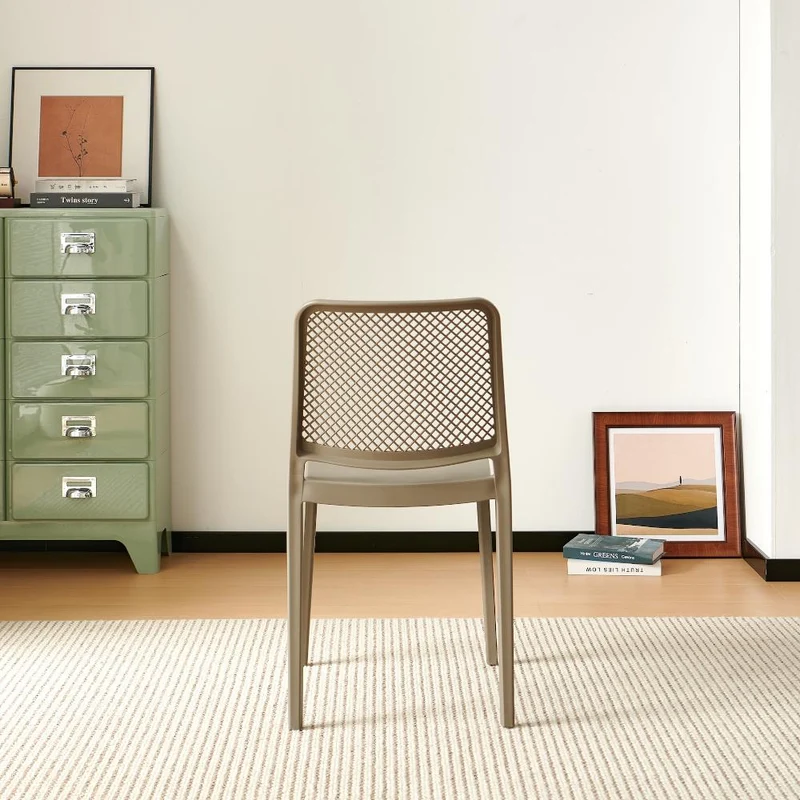 Set de 2 Sillas Manhattan, Taupe, con Espaldar en Rejilla y Diseño Minimalista