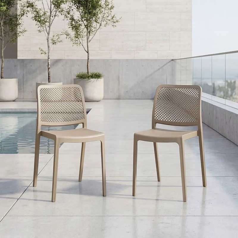 Set de 2 Sillas Manhattan, Taupe, con Espaldar en Rejilla y Diseño Minimalista