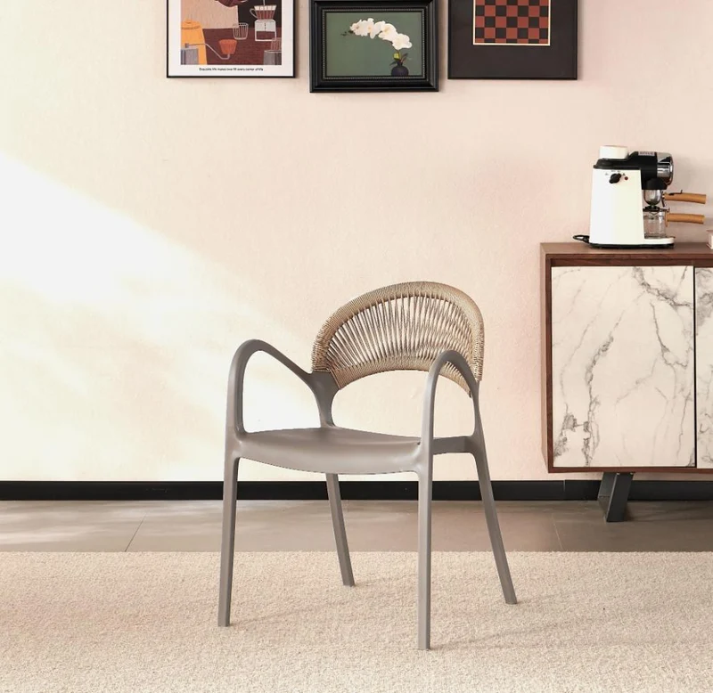 Set de 2 Sillas Daytona, Taupe y Café Claro, con Espaldar, Reposa Brazos y Diseño Minimalista