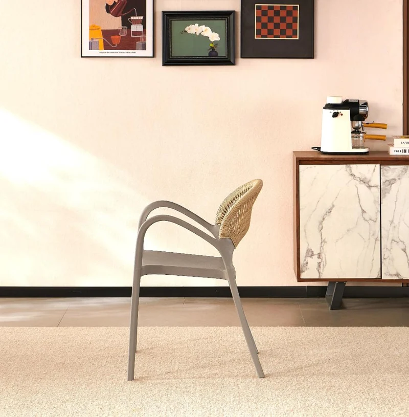 Set de 2 Sillas Daytona, Taupe y Café Claro, con Espaldar, Reposa Brazos y Diseño Minimalista
