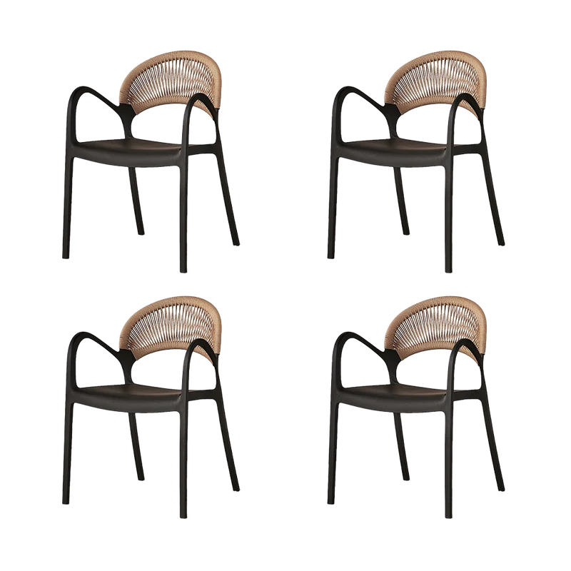 Set de 4 Sillas Daytona, Negro y Café Claro, con Espaldar, Reposa Brazos y Diseño Minimalista