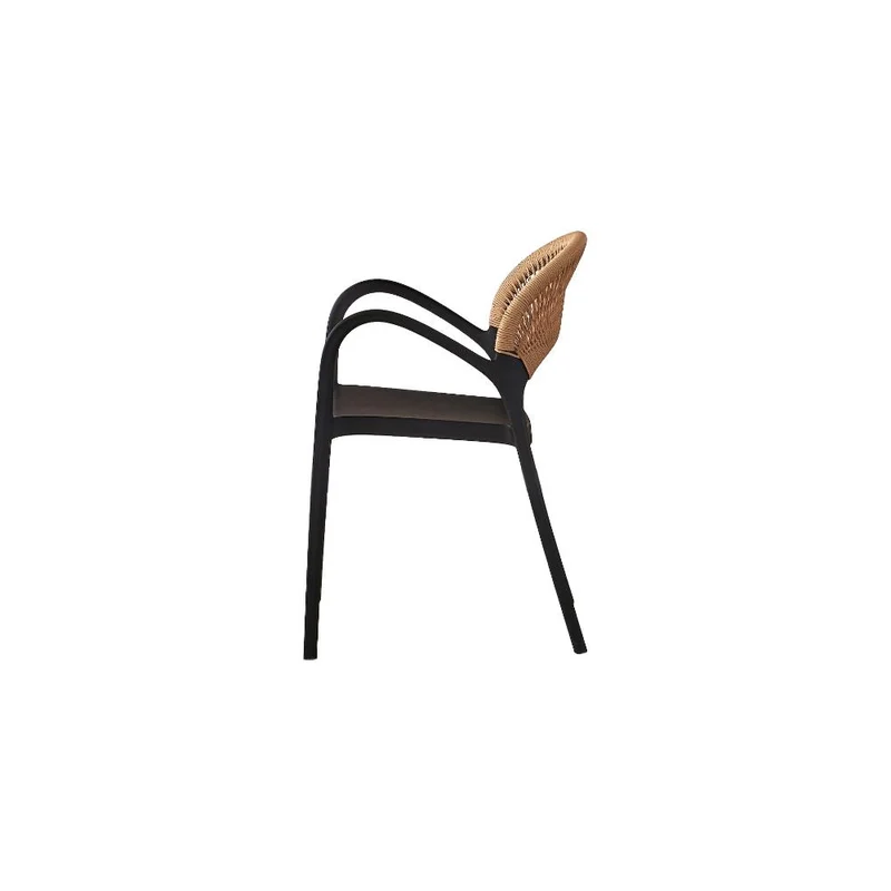Set de 4 Sillas Daytona, Negro y Café Claro, con Espaldar, Reposa Brazos y Diseño Minimalista