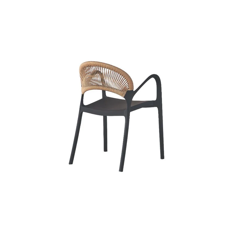 Set de 4 Sillas Daytona, Negro y Café Claro, con Espaldar, Reposa Brazos y Diseño Minimalista