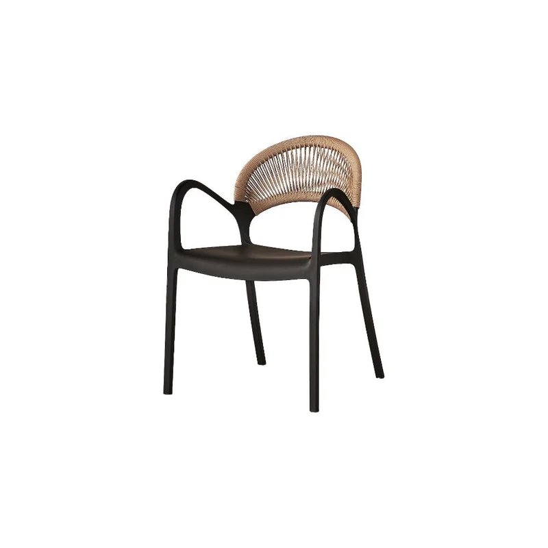 Set de 4 Sillas Daytona, Negro y Café Claro, con Espaldar, Reposa Brazos y Diseño Minimalista