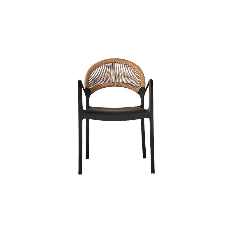 Set de 4 Sillas Daytona, Negro y Café Claro, con Espaldar, Reposa Brazos y Diseño Minimalista