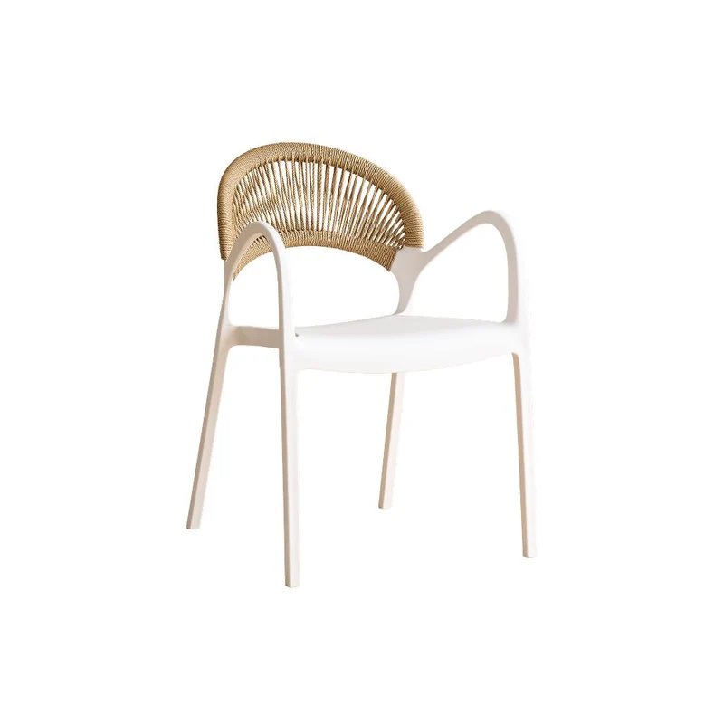Set de 4 Sillas Daytona, Blanco y Café Claro, con Espaldar, Reposa Brazos y Diseño Minimalista