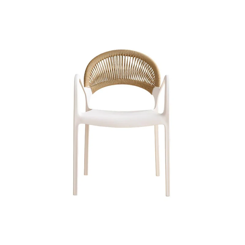 Set de 4 Sillas Daytona, Blanco y Café Claro, con Espaldar, Reposa Brazos y Diseño Minimalista