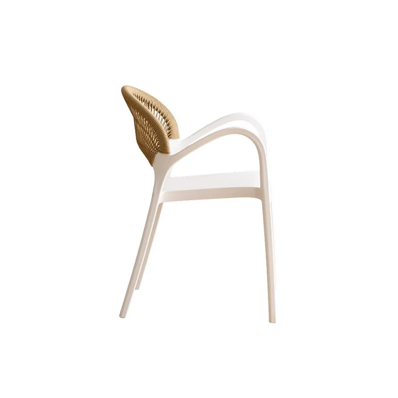 Set de 4 Sillas Daytona, Blanco y Café Claro, con Espaldar, Reposa Brazos y Diseño Minimalista