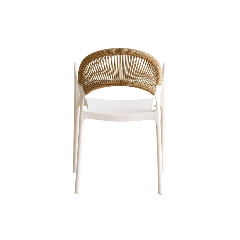 Set de 4 Sillas Daytona, Blanco y Café Claro, con Espaldar, Reposa Brazos y Diseño Minimalista