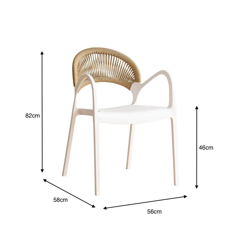 Set de 4 Sillas Daytona, Blanco y Café Claro, con Espaldar, Reposa Brazos y Diseño Minimalista