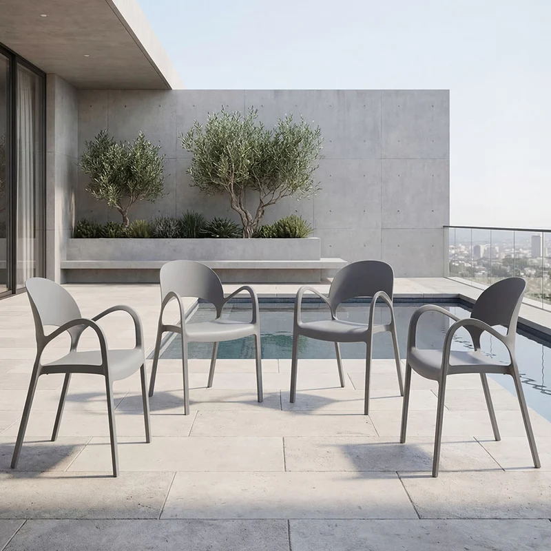 Set de 4 Sillas Bremen, Gris Oscuro, con Espaldar, Reposa Brazos y Diseño Minimalista