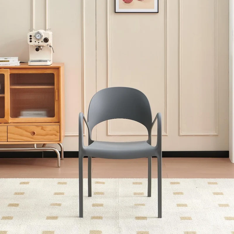 Set de 2 Sillas Bremen, Gris Oscuro, con Espaldar, Reposa Brazos y Diseño Minimalista