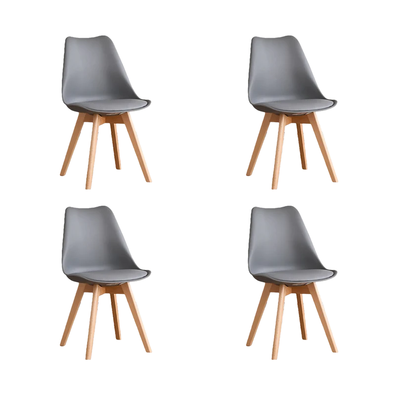 Set de 4 Sillas Fyn, Gris Oscuro, Diseño Minimalista con Espaldar, Cojín y Patas de Madera