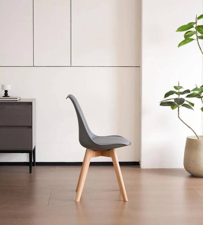 Set de 2 Sillas Fyn, Gris Oscuro, Diseño Minimalista con Espaldar, Cojín y Patas de Madera
