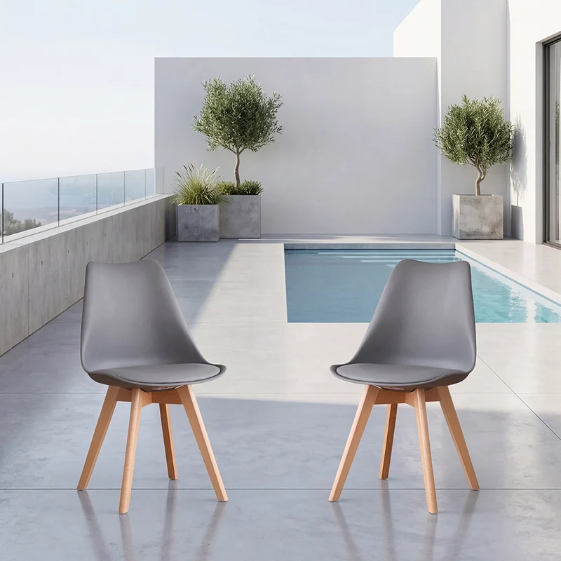 Set de 2 Sillas Fyn, Gris Oscuro, Diseño Minimalista con Espaldar, Cojín y Patas de Madera