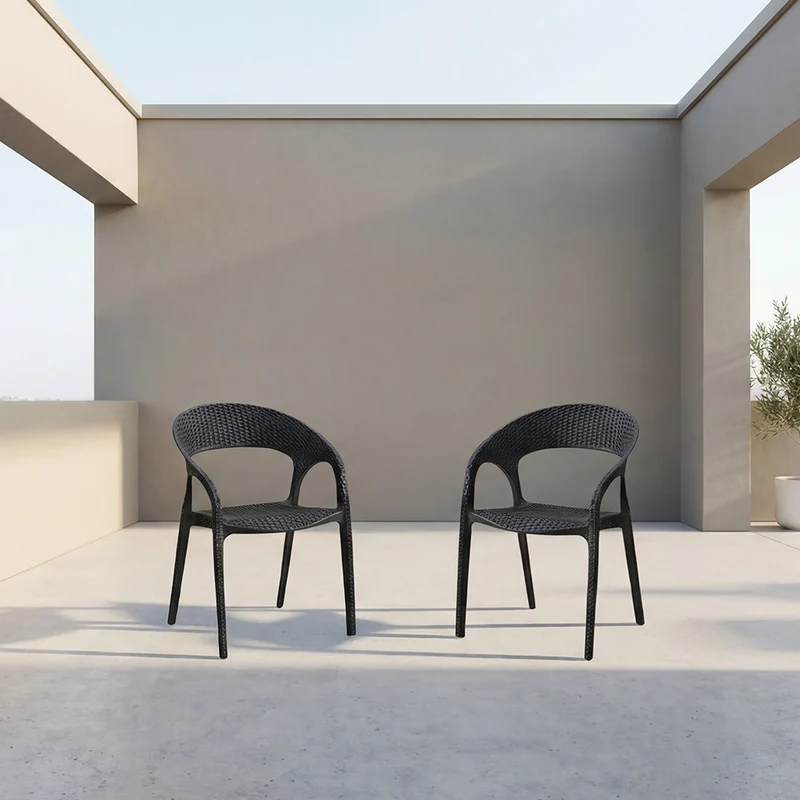 Set de 2 Sillas Axel, Negro, con Espaldar, Reposa Brazos y con Textura Trenzada