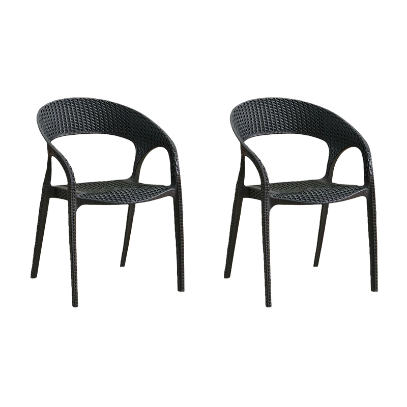 Set de 2 Sillas Axel, Negro, con Espaldar, Reposa Brazos y con Textura Trenzada