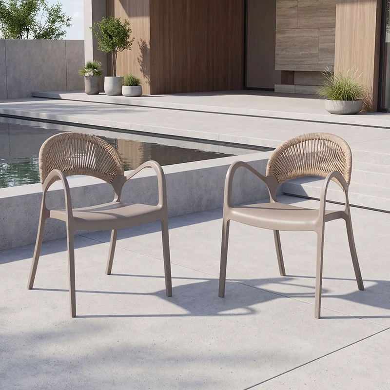 Set de 2 Sillas Daytona, Taupe y Café Claro, con Espaldar, Reposa Brazos y Diseño Minimalista