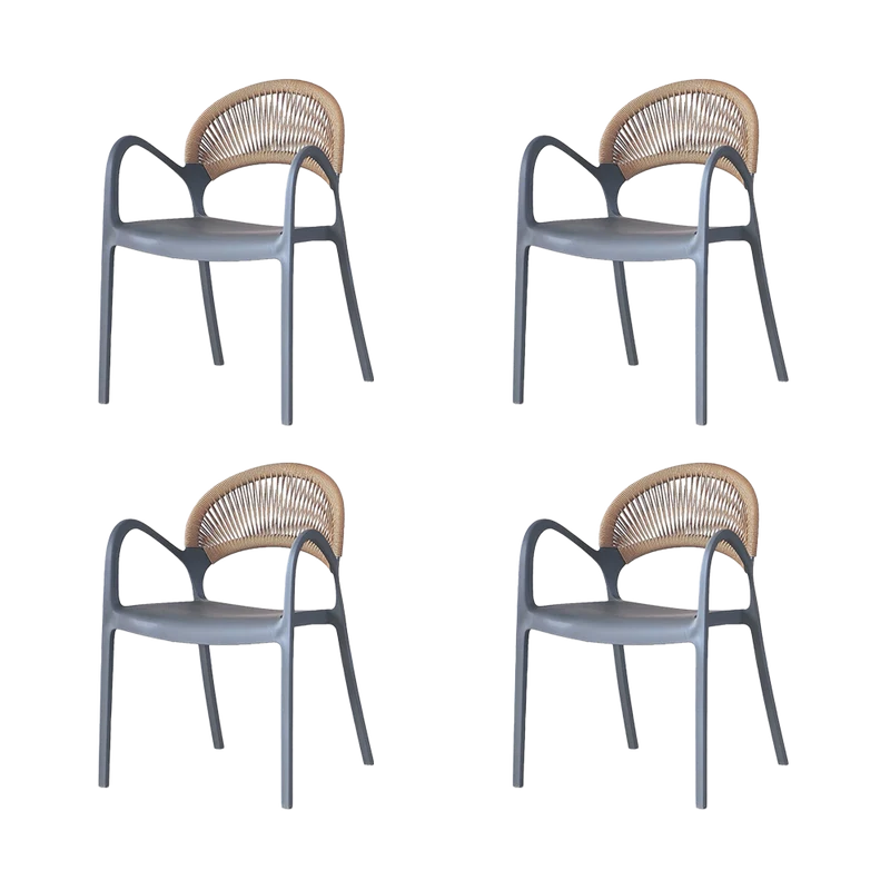 Set de 4 Sillas Daytona, Gris Oscuro y Café Claro, con Espaldar, Reposa Brazos y Diseño Minimalista