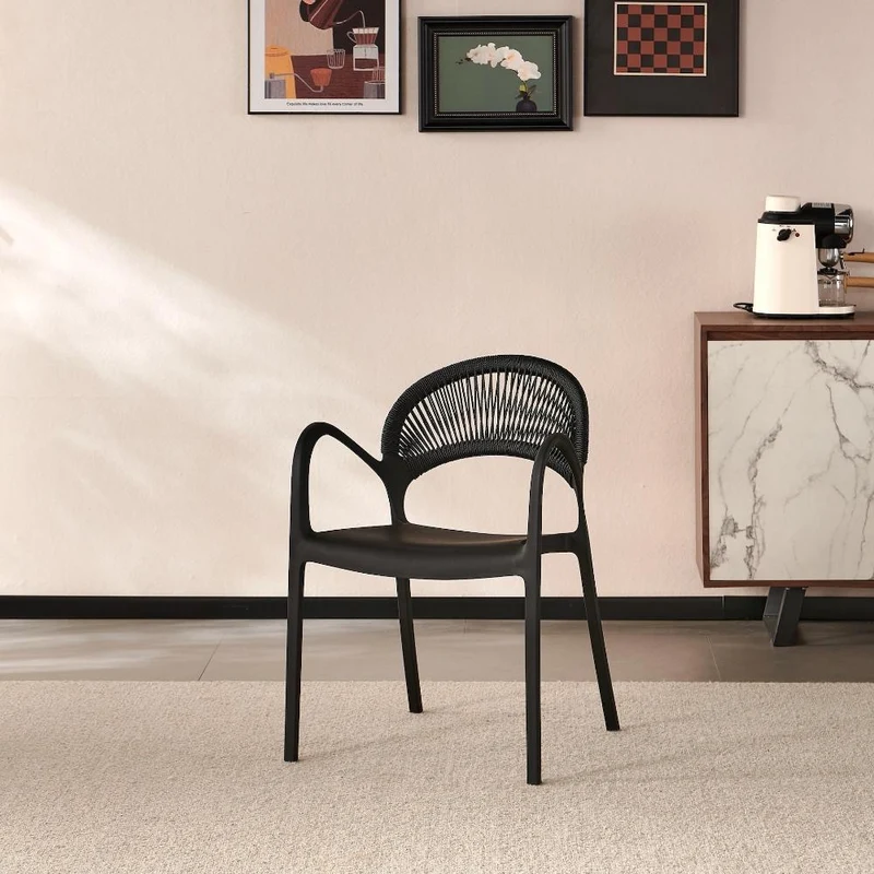 Set de 2 Sillas Daytona, Negro, con Espaldar, Reposa Brazos y Diseño Minimalista