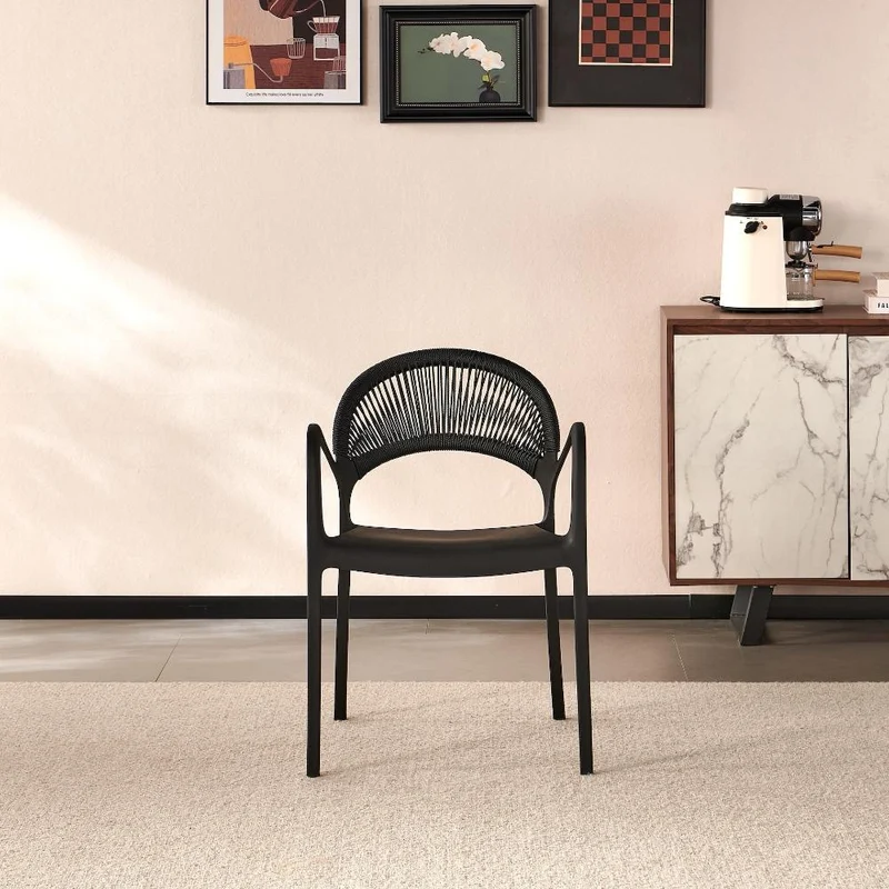 Set de 2 Sillas Daytona, Negro, con Espaldar, Reposa Brazos y Diseño Minimalista