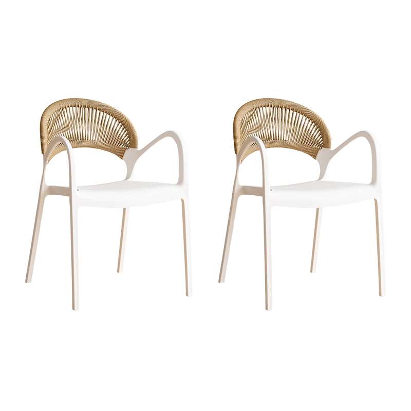 Set de 2 Sillas Daytona, Blanco y Café Claro, con Espaldar, Reposa Brazos y Diseño Minimalista