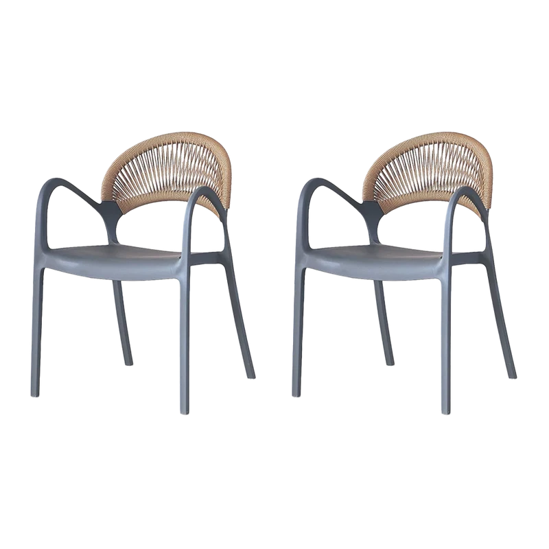 Set de 2 Sillas Daytona, Gris Oscuro y Café Claro, con Espaldar, Reposa Brazos y Diseño Minimalista