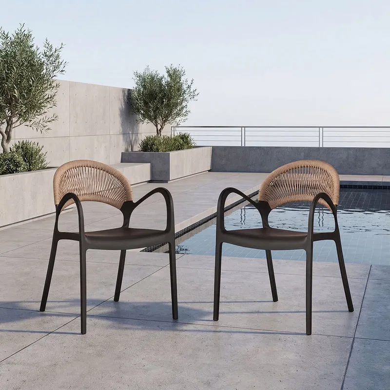 Set de 2 Sillas Daytona, Negro y Café Claro, con Espaldar, Reposa Brazos y Diseño Minimalista