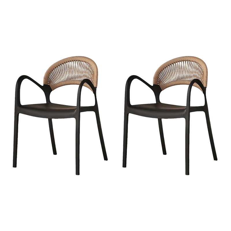 Set de 2 Sillas Daytona, Negro y Café Claro, con Espaldar, Reposa Brazos y Diseño Minimalista