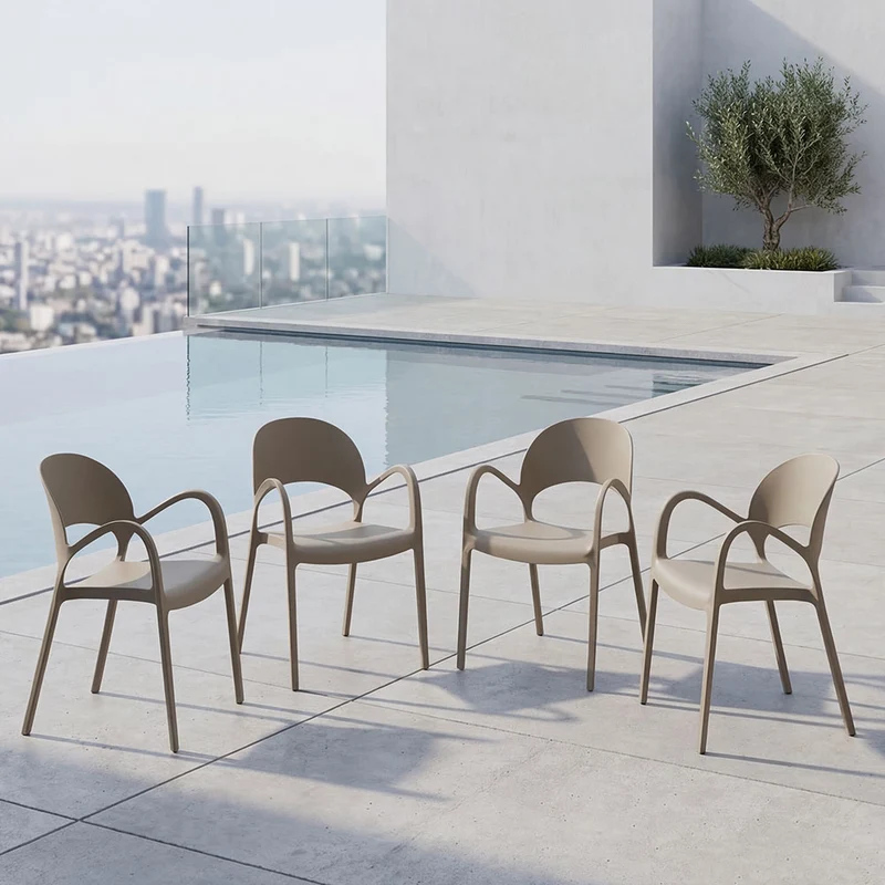 Set de 4 Sillas Bremen, Taupe, con Espaldar, Reposa Brazos y Diseño Minimalista