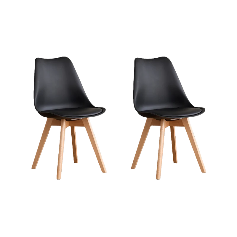 Set de 2 Sillas Fyn, Negro, Diseño Minimalista con Espaldar, Cojín y Patas de Madera