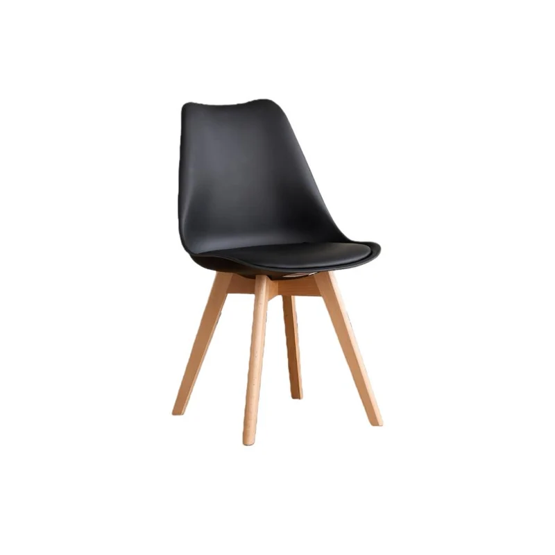 Set de 4 Sillas Fyn, Negro, Diseño Minimalista con Espaldar, Cojín y Patas de Madera