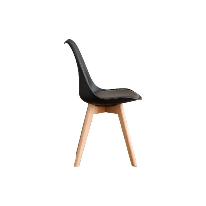 Set de 4 Sillas Fyn, Negro, Diseño Minimalista con Espaldar, Cojín y Patas de Madera