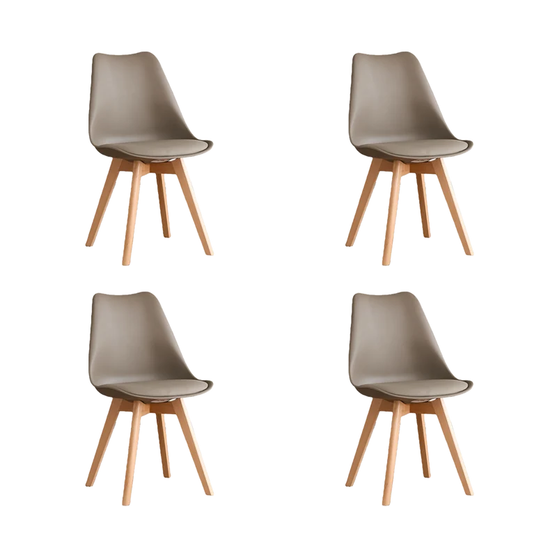 Set de 4 Sillas Fyn, Taupe, Diseño Minimalista con Espaldar, Cojín y Patas de Madera