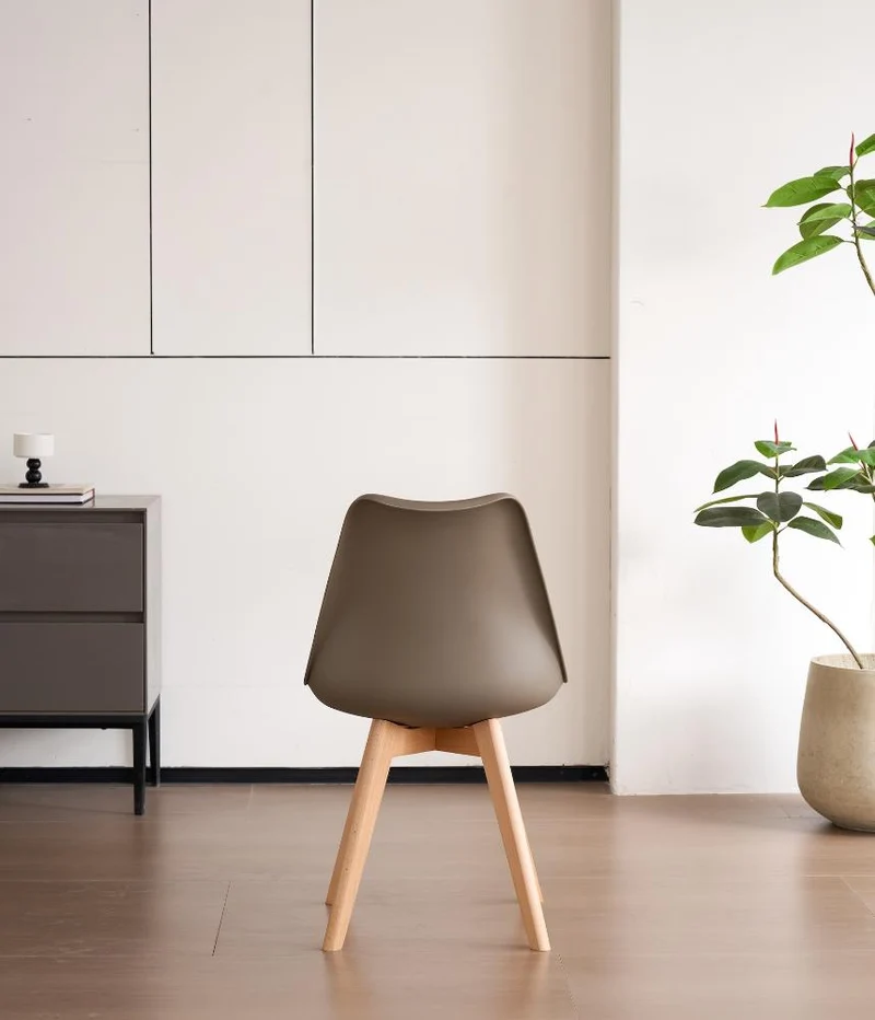 Set de 2 Sillas Fyn, Taupe, Diseño Minimalista con Espaldar, Cojín y Patas de Madera