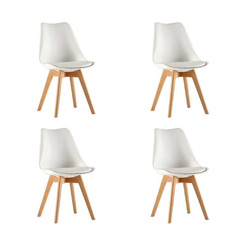 Set de 4 Sillas Fyn, Blanco, Diseño Minimalista con Espaldar, Cojín y Patas de Madera
