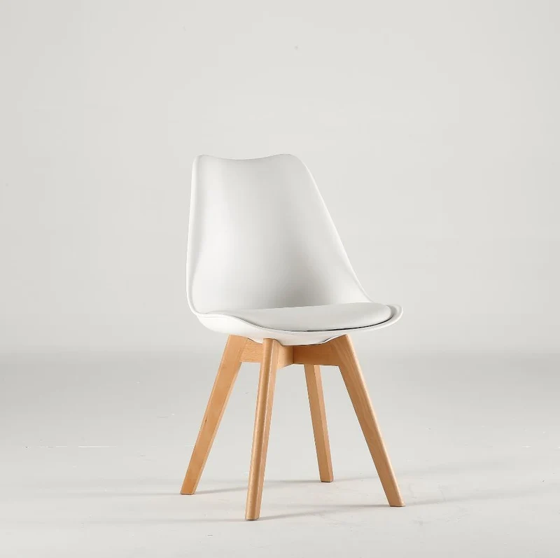Set de 4 Sillas Fyn, Blanco, Diseño Minimalista con Espaldar, Cojín y Patas de Madera