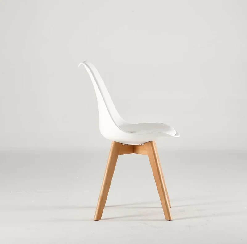 Set de 4 Sillas Fyn, Blanco, Diseño Minimalista con Espaldar, Cojín y Patas de Madera
